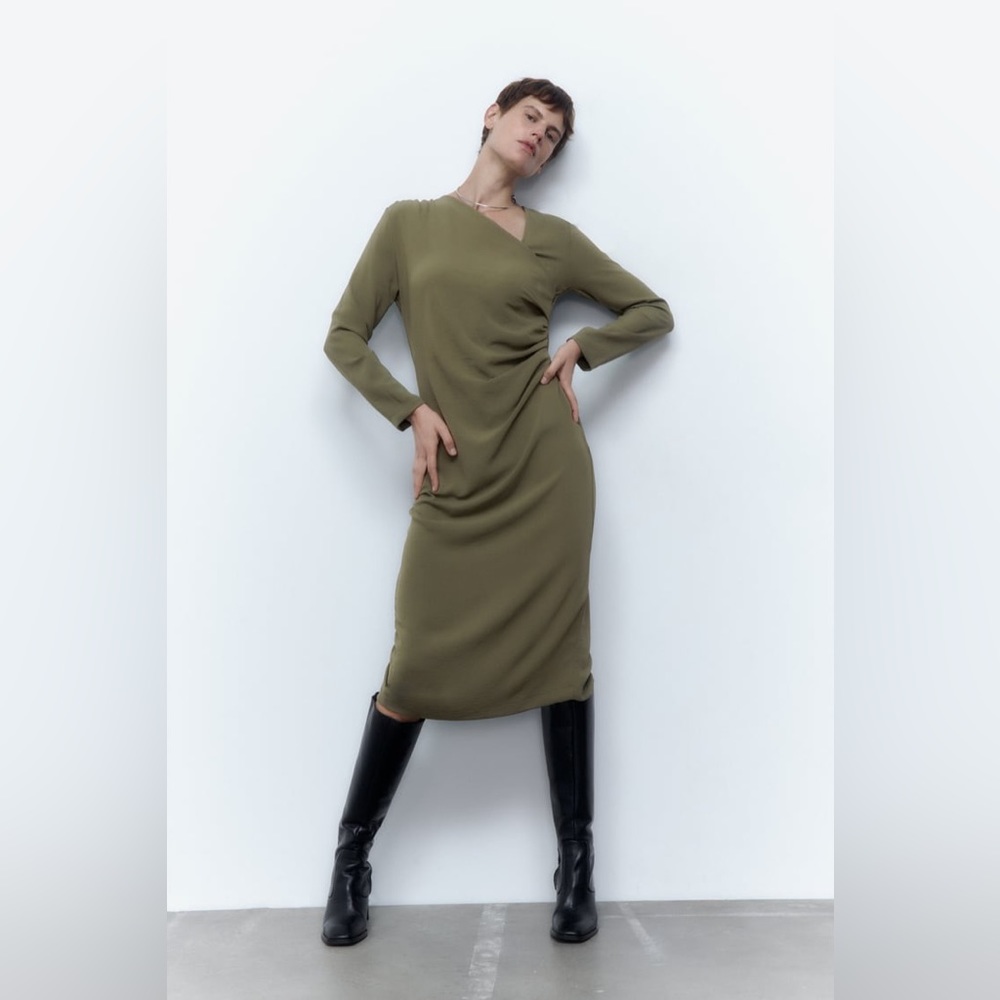 ZARA RUCHED WRAP DRESS - Picture 2 of 7